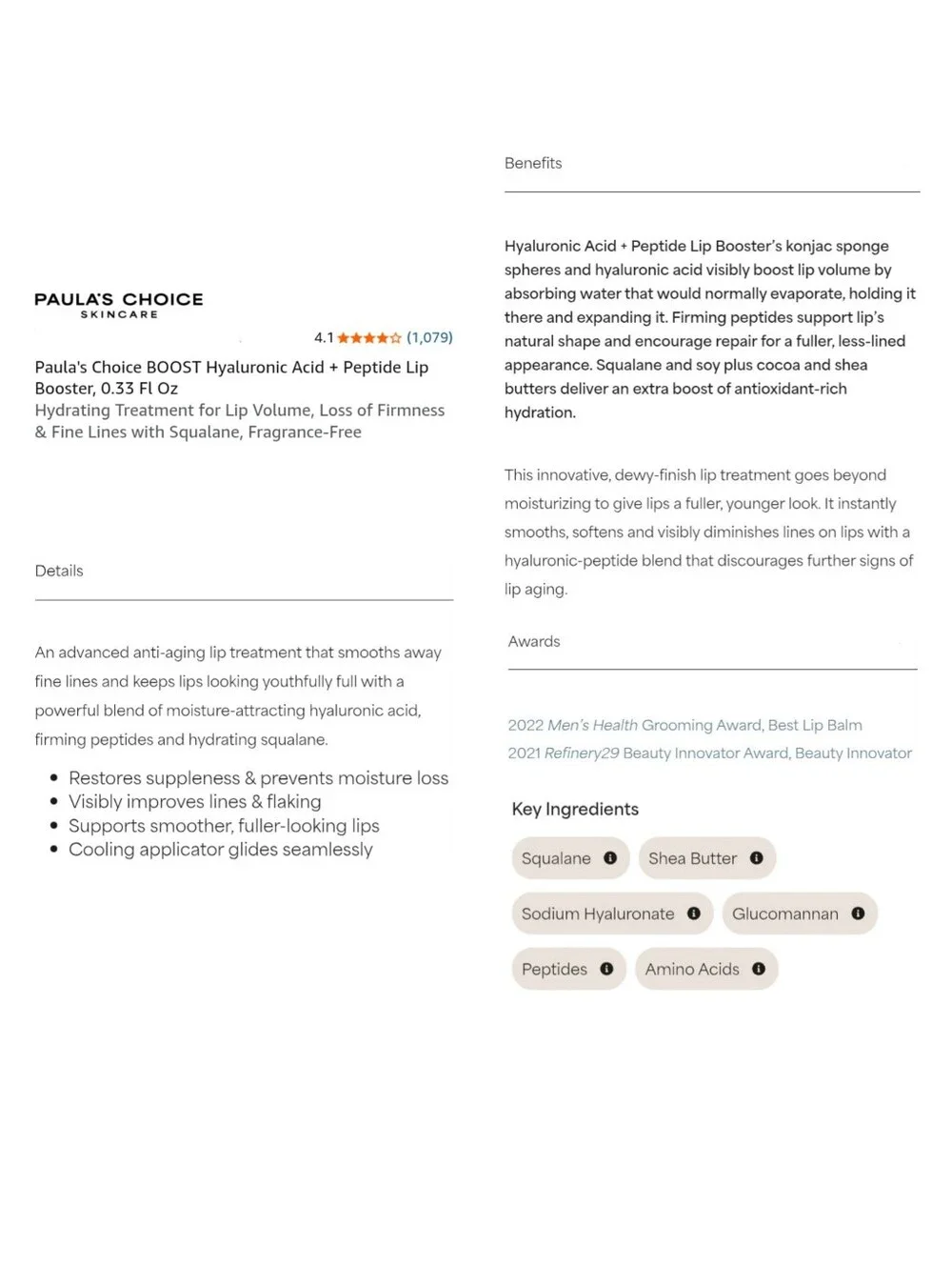 PAULA'S CHOICE Hyaluronic Acid + Peptide Lip Booster